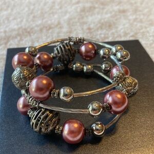 Source Unknown Silver and Pink Beaded Bracelet